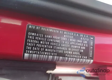 2014 Volkswagen Beetle 2.5L z USA, uszkodzony, nr VIN 3VW5P7ATXEM801815